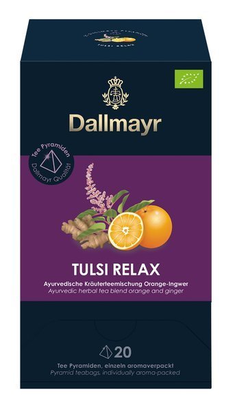 Dallmayr Tee Tulsi Relax Ayurvedischer Kräuter Orange Ingwer MHD